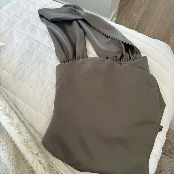 mixed gals cherie neck tie top, gray green - Picture 5 of 6